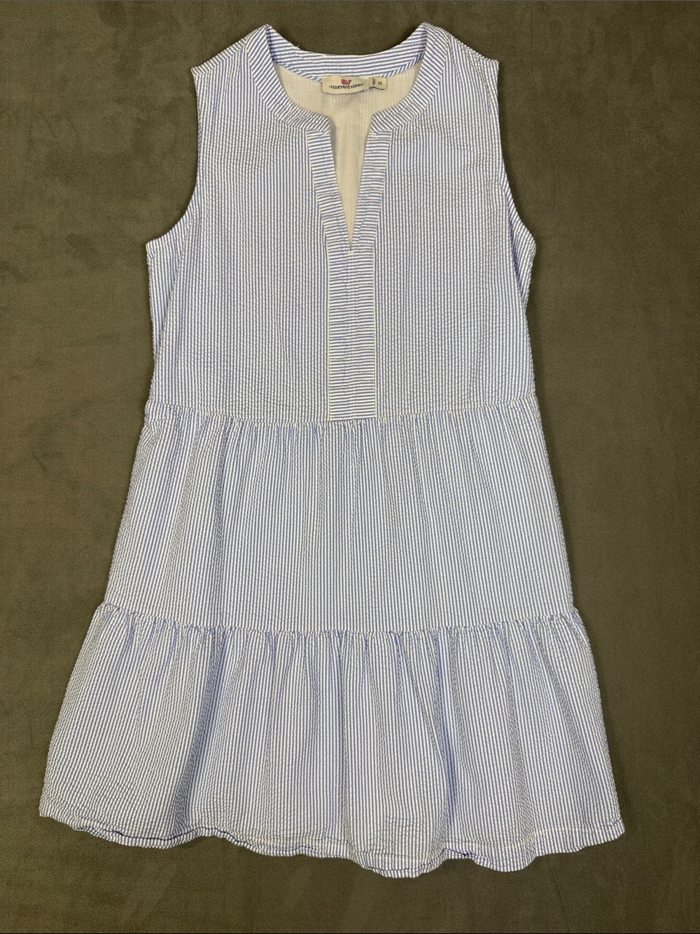 Vineyard Vines Blue and White Striped Tiered Sleeveless Dress